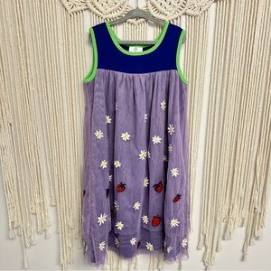 Hanna Andersson Purple Daisy & Strawberry Tulle Dress with Blue Neckline